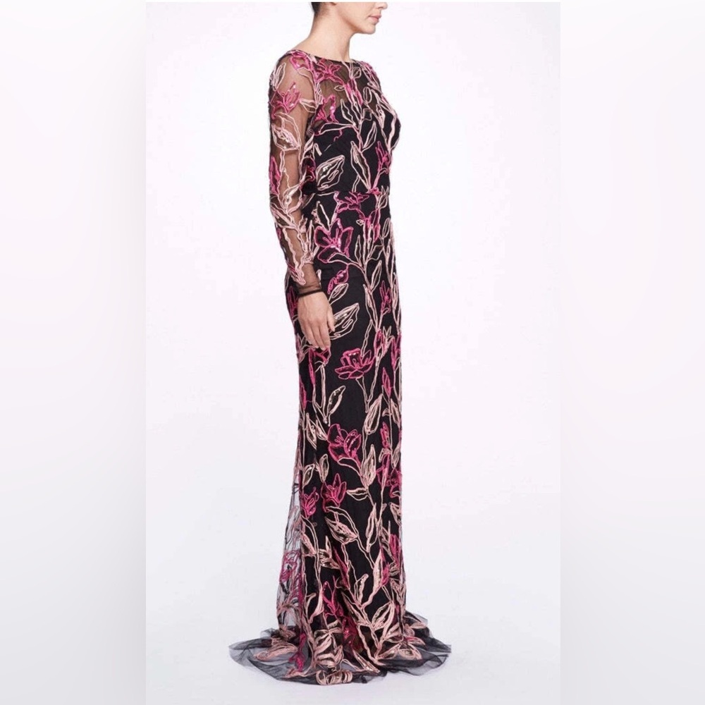 MARCHESA NOTTE***Elegant Floral Long Sleeve Maxi Dress Gown***US 6 $1295 - Picture 6 of 14